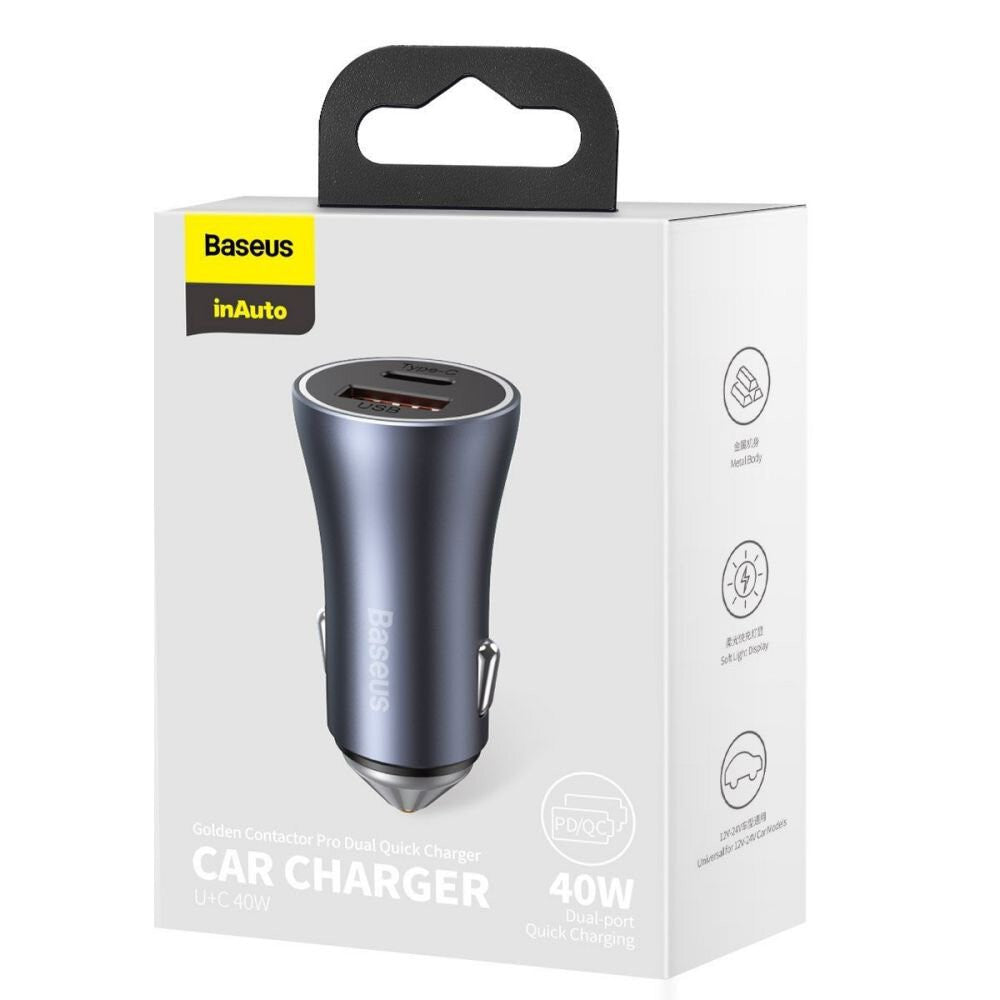 Car Charger | 40W | 1U | 1C - Baseus (CCJD-0) Golden Contactor Pro Dual Quick Charger - CCJD-0G Dark Gray