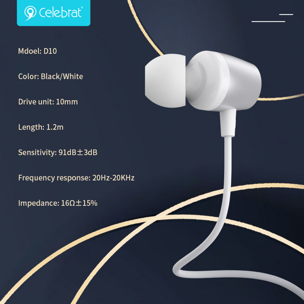 Навушники з мікрофоном 3.5mm - Celebrat D10 - Black