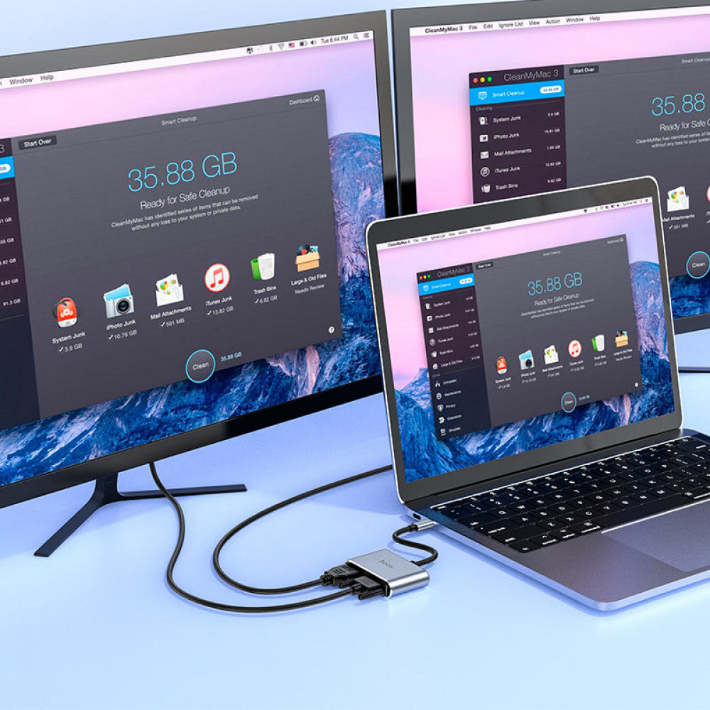 Adapter USB C до HDMI & VGA - Hoco HB29 - Metal Gray