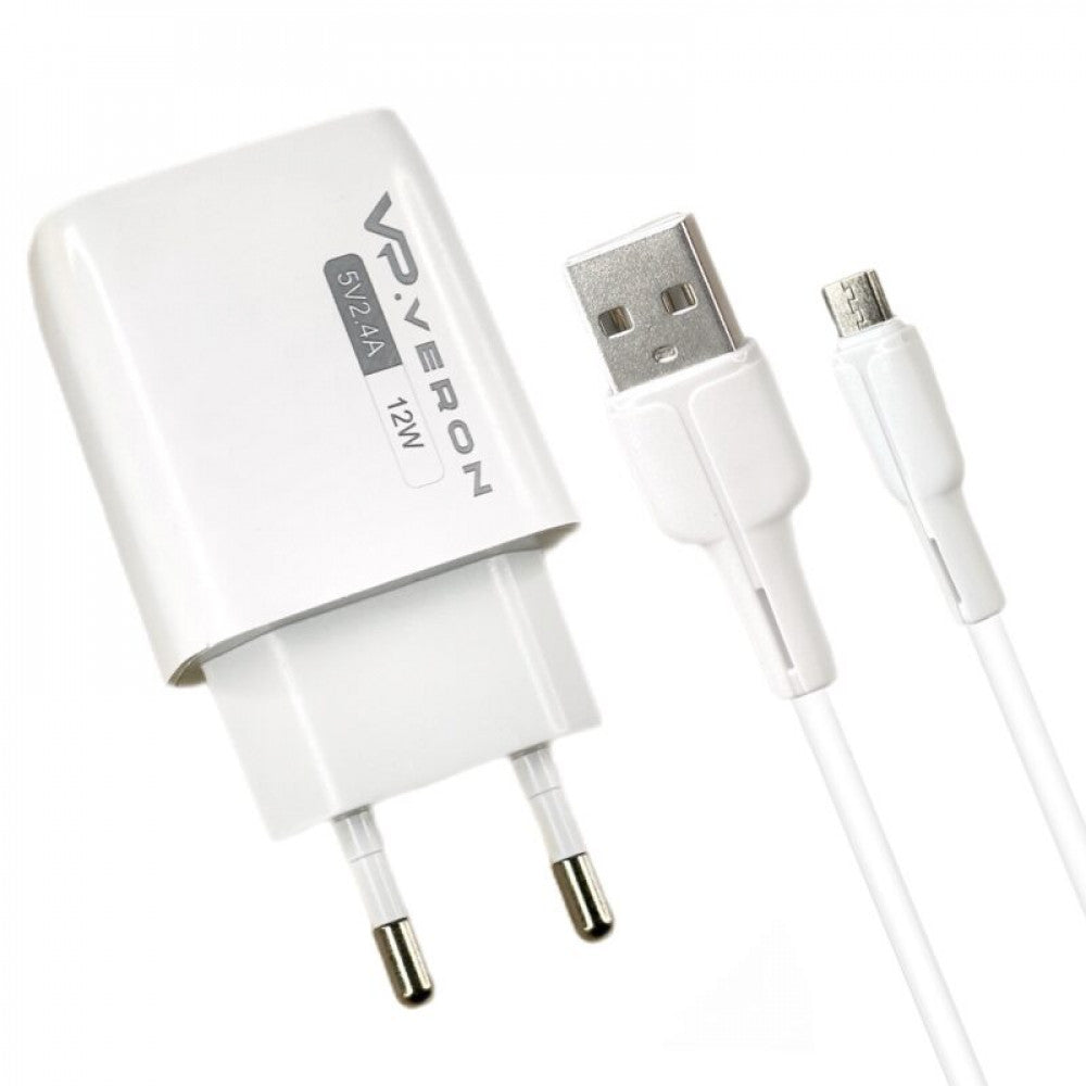 Home Charger | 2.4A | 2U | Micro Cable (1m) - Veron AC62M
