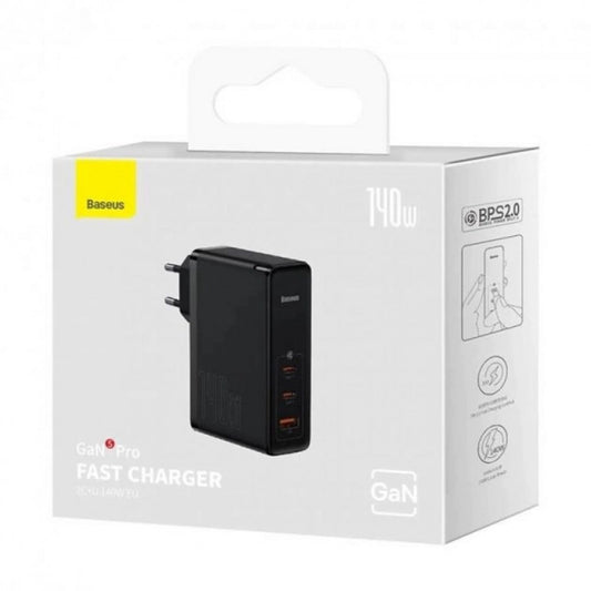 Home Charger | 140W | GaN5 | 1U | 2C | C to C Cable (1m) — Baseus (CCGP1002) Pro Fast Charger Black — CCGP1002 Black