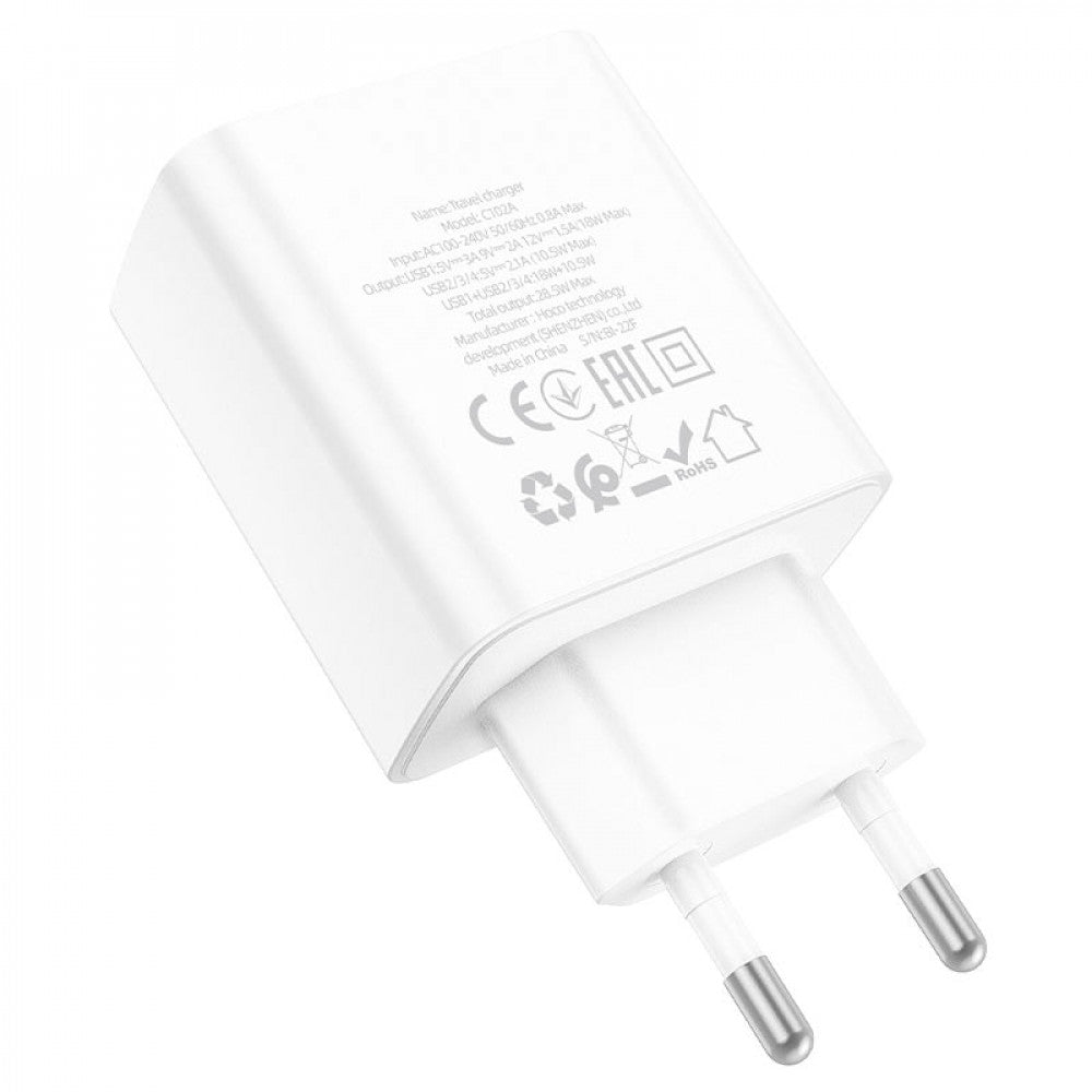 Home Charger | 28.5W | 4U | QC3.0 - Hoco C102A - White