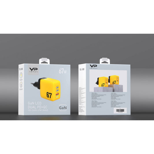 Home Charger | 67W | GaN | 2 PD | QC3.0 — Veron TC-67