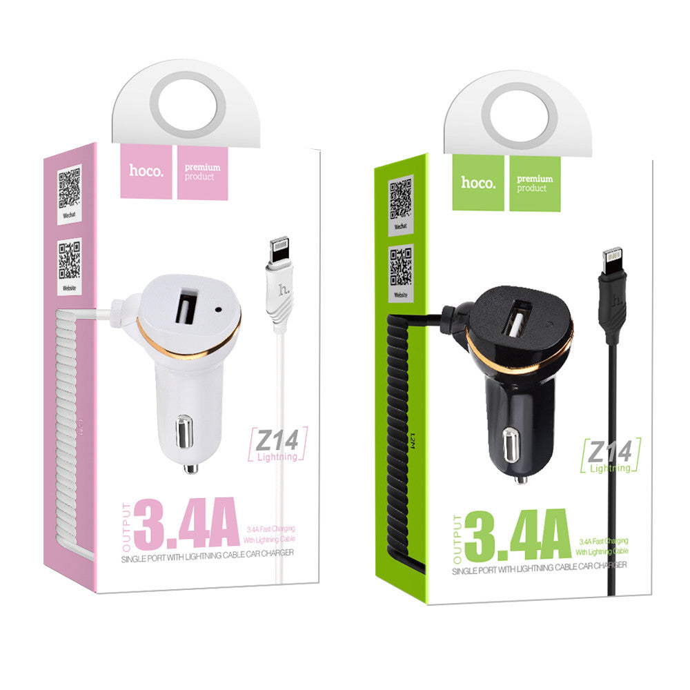 Car Charger | 3.4A | 1U | Lightning Cable (1m) - Hoco Z14 - Black