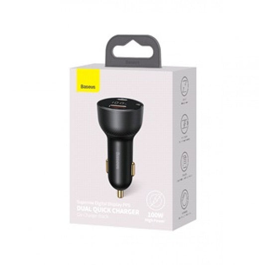 Car Charger | 100W | 1U | 1C | Digital Display - Baseus (CCZX-01) Superme PPS Dual Quick Charger Black