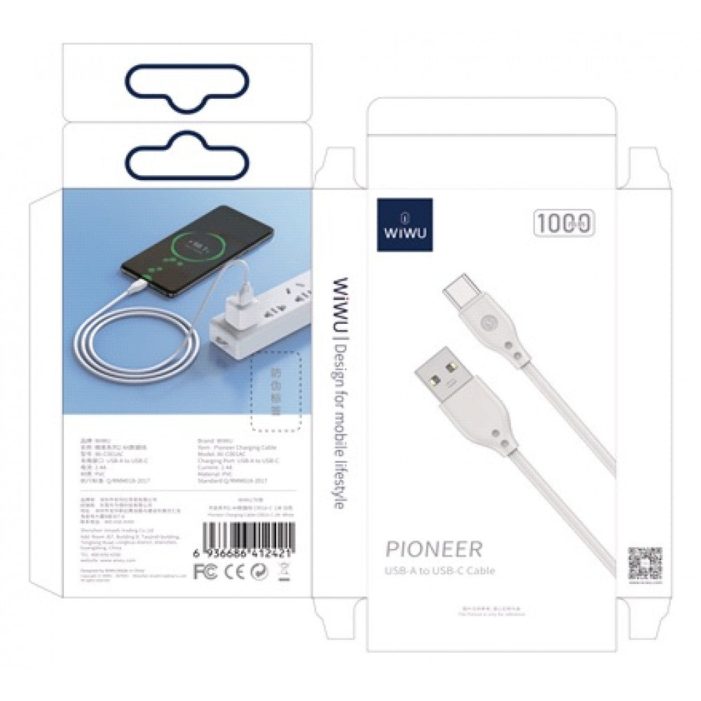 Кабель USB C 3.1A (1m) - WiWU Pioneer Wi-C001U - White