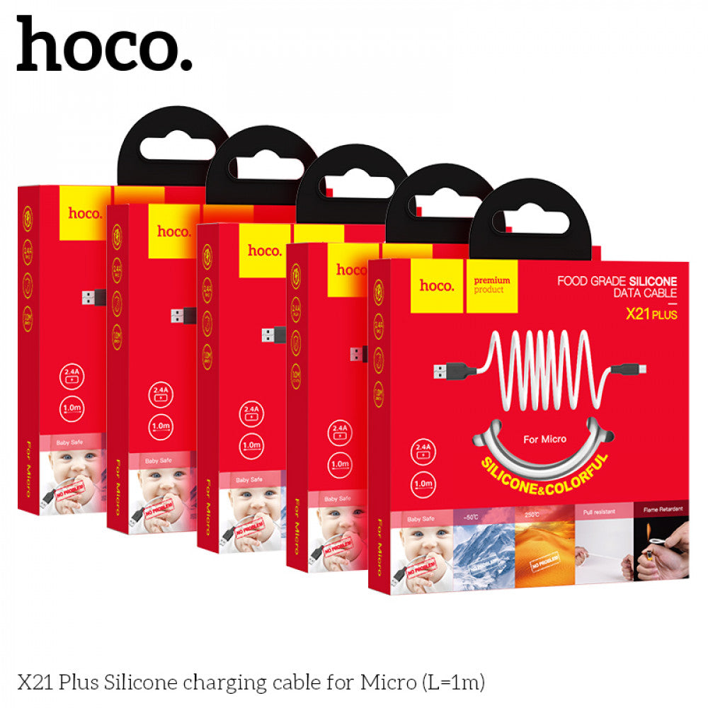 Кабель Micro 2.4A (1m) - Hoco X21 Plus Silicone - Blackwhite