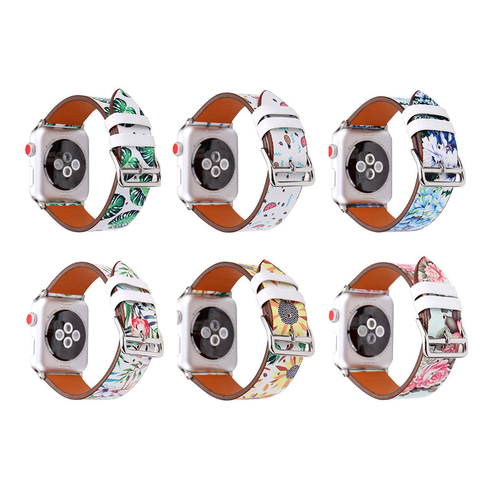 Ремінець Leather Series Flower Pattern - Apple Watch 42 mm | 44 мм | 45 мм | 49 мм - Red Flower Arrows