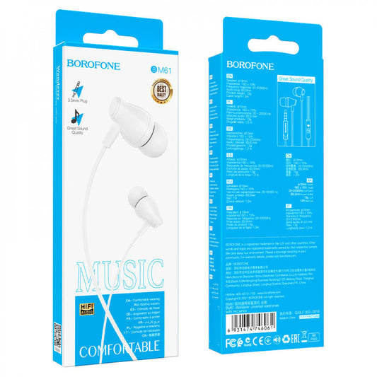 Навушники з мікрофоном 3.5mm - Borofone BM61 Wanderer - White