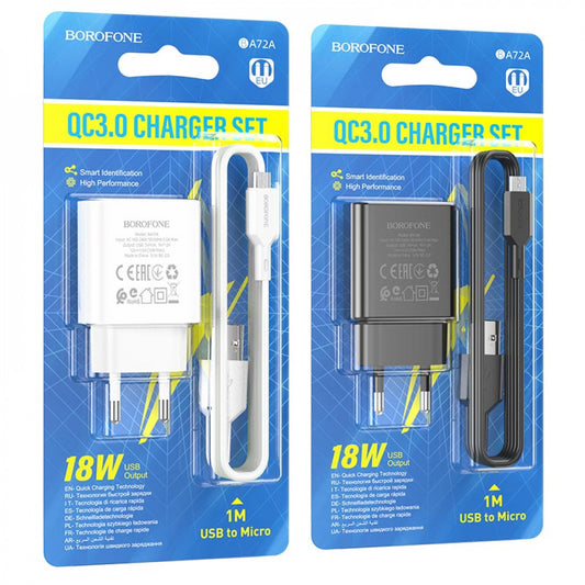 Home Charger | 18W | 1U | Micro Cable (1m) - Borofone BA72A - White