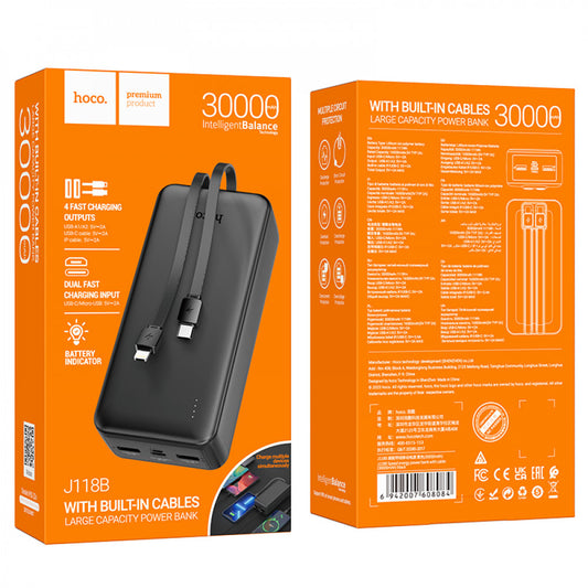Power Bank 30000 mAh | PD20W+QC3.0 — Hoco J118B — Black