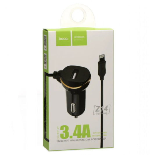 Car Charger | 3.4A | 1U | Lightning Cable (1m) - Hoco Z14 - Black