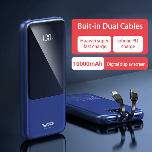 Power Bank 10000 mAh PD — Veron PS1 & Type C 22,5w & Lightning 20w Cables — Black