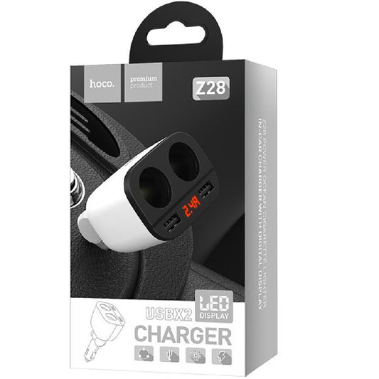 Розгалужувач прикурювача | 2S | 3.1A | 2U | Digital Display - Hoco Z28 - White