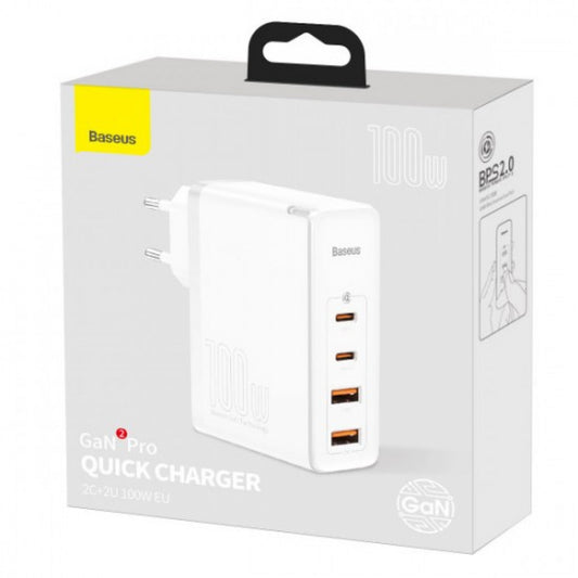 Home Charger | 100W | GaN2 | 2U | 2C - Baseus (CCGAN2P-L) Pro Quick Charger - CCGAN2P-L02 White