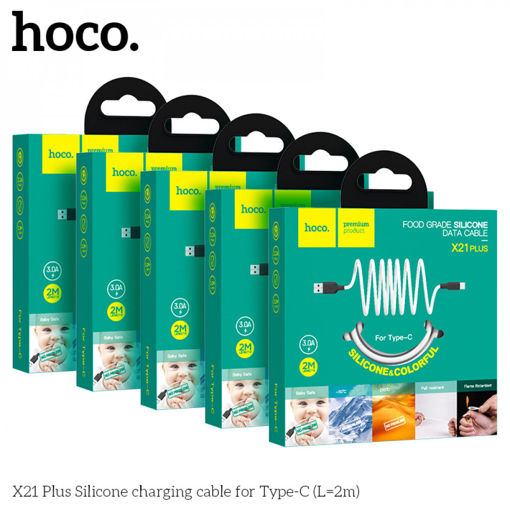 Кабель USB C 2.4A (1m) - Hoco X21 Plus Silicone - Black & blue