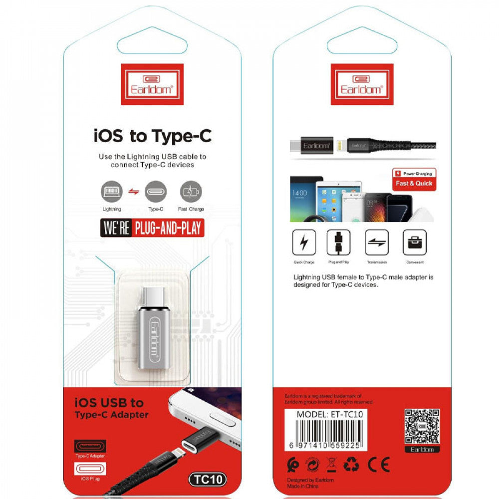 Adapter USB C To Lightning - Earldom ET-TC10 - Silver