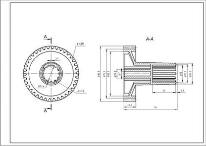 Шестерня велика для м&aposясорубки Zelmer \ Bosch 00793638 D=30,5 (25 внутрішній)/81mm, H=61/17 (78)mm, Z=12 внутрішні/38 косі