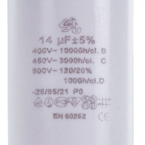 Пусковий конденсатор для пральної машини 14uF 450V 71x40mm (4 клеми)