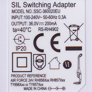 Адаптер для акумуляторного пилососа Rowenta RS-RH4902 SSC-360020EU 240V 24V 0.3A