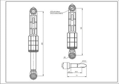 Амортизатор бака для пральної машини Bosch 00673541 ANSA (з дюбелем) 80N L=180-265mm D отворів=8/12mm