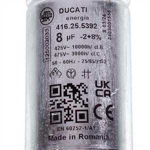 Пусковий конденсатор для пральної машини Zanussi 1250020334 8uF 425V 64x35mm (2 клеми)