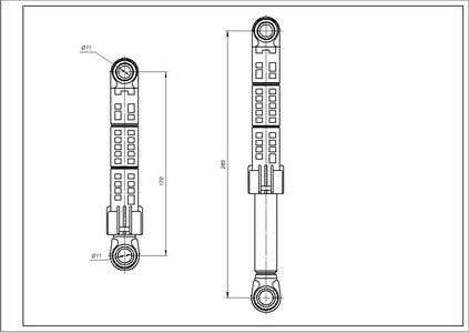 Амортизатор бака для пральної машини LG 4901ER2003B ANSA 80N L=170-265mm D отворів=11mm