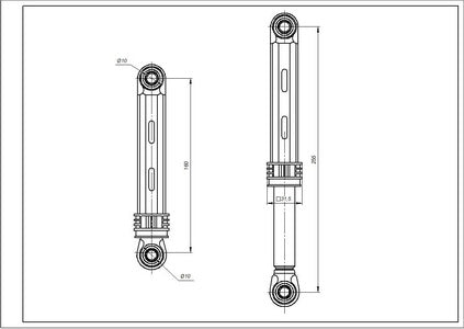 Амортизатор бака для пральної машини Samsung DC66-00343G 100N L=160-255mm D отворів (з ребрами)=10mm