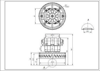 Двигун для мийного пилососа VAC057UN SKL D=144/79 mm H=69/169 mm 1000 W
