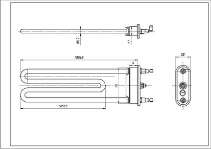 ТЕН для пральної машини Electrolux 1327372312 Kawai TPD 185-LB-1750 L=185 mm 1750 W