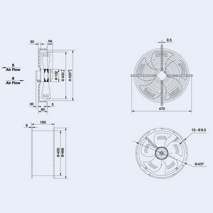 Осьовий вентилятор Weiguang YWF4D-400S-102/47-G (трифазний) 380V 1380/1520rpm 3400 м3/год