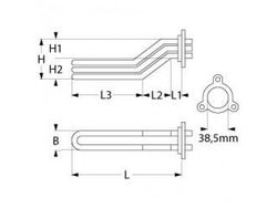 Тен бойлера для посудомоечной машины Angelo-Po, Horeca-Select, Silanos 416267 4500W 230V L=358mm B=32mm