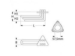 Тен бака, ванни для посудомиючої машини Meiko 11000Вт, 230В, фланець 57,5мм зігнут.