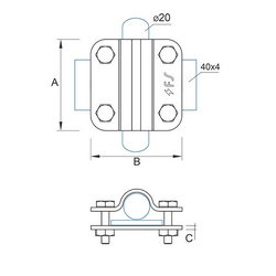 Затискач прут D=16-20mm/смуга 40mm сталевий гарячеоцинкований 44/20.2 ОСН