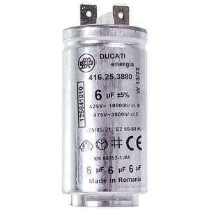 Пусковий конденсатор для сушильної машини Electrolux 1256418102 DUCATI 6uF 425V 58x30mm (2 клеми)