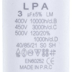 Пусковий конденсатор для пральної машини 3uF 450V CBB60 34x70mm (4 клеми)