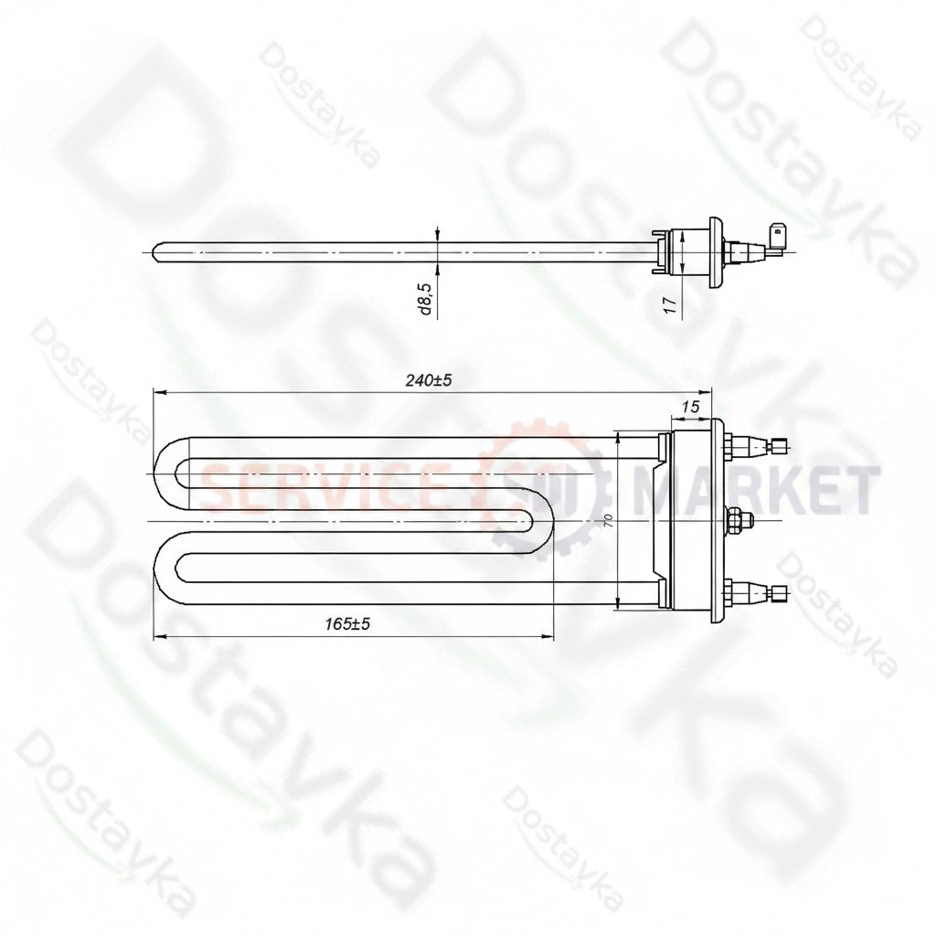 ТЭН для стиральной машины Zanussi 1463219202 Thermowatt TPO 245-SG-1950 длина 245 мм 1950 Вт