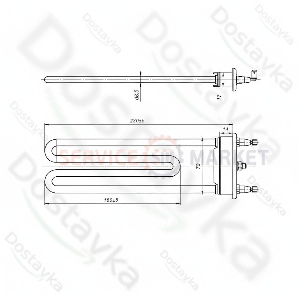 ТЭН для стиральной машины Electrolux 1321807107 Kawai TPO 230-SB-1950 L=230 мм 1950 Вт