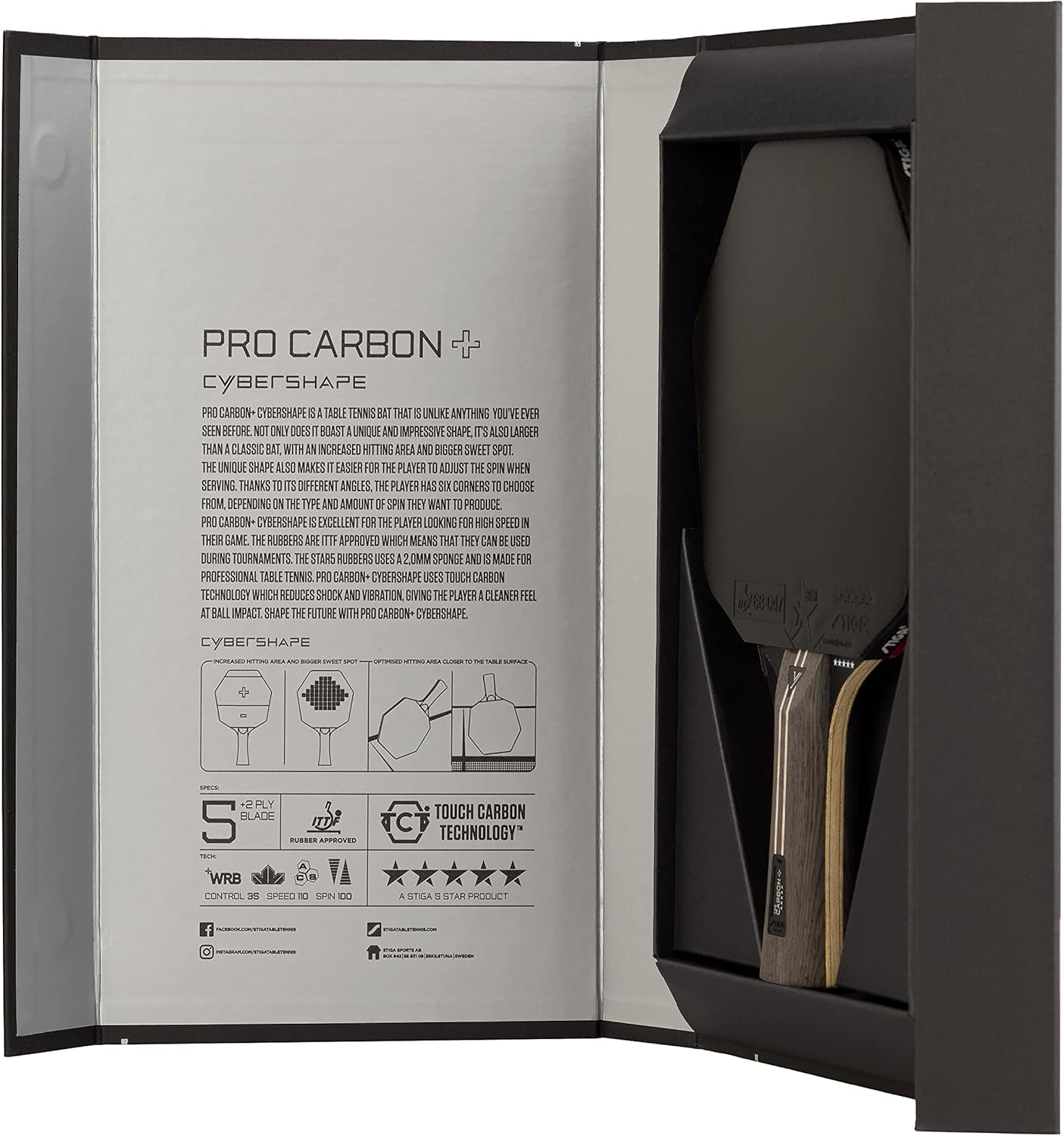 Ракетка для настільного тенісу Stiga Pro Carbon Plus Cybershape 5 Star FL (1215-0401-35)