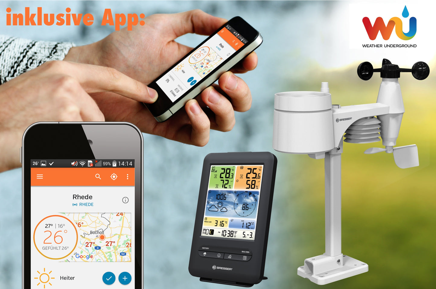 Метеостанція Bresser Weather Center 5-in-1 V WIFI Professional colour (7002585)