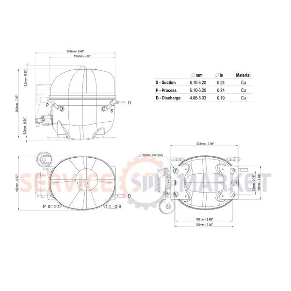 Компресор для охолодження. EMBRACO ASPERA NEK1116Z R134a 194W (з пуск. реле RSCR)