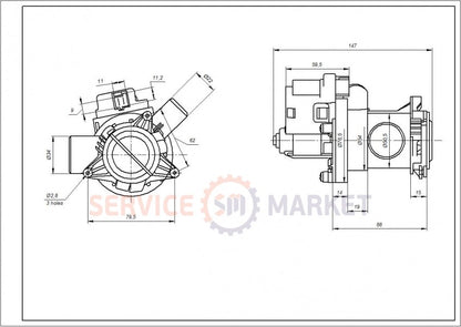 Помпа в сборе 34W B15-6AZ HANYU для стиральной машины Beko