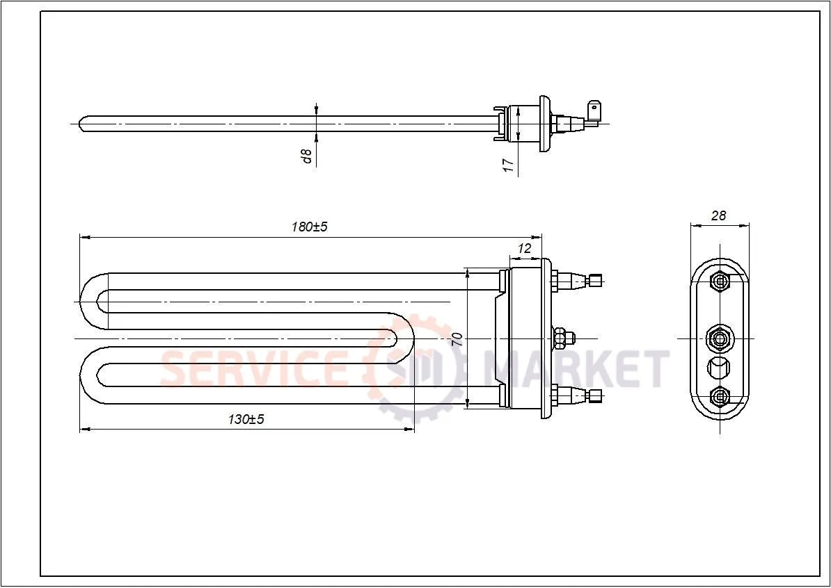 Тэн L175-190 1700-2000W стиральной машины LG, Samsung, Whirlpool, Indesit, Ardo, Electrolux, Zanussi, Ariston без термодатчика/ отверстия