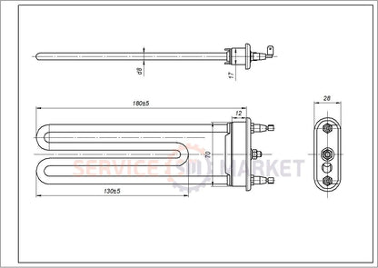 Тэн L175-190 1700-2000W стиральной машины LG, Samsung, Whirlpool, Indesit, Ardo, Electrolux, Zanussi, Ariston без термодатчика/ отверстия