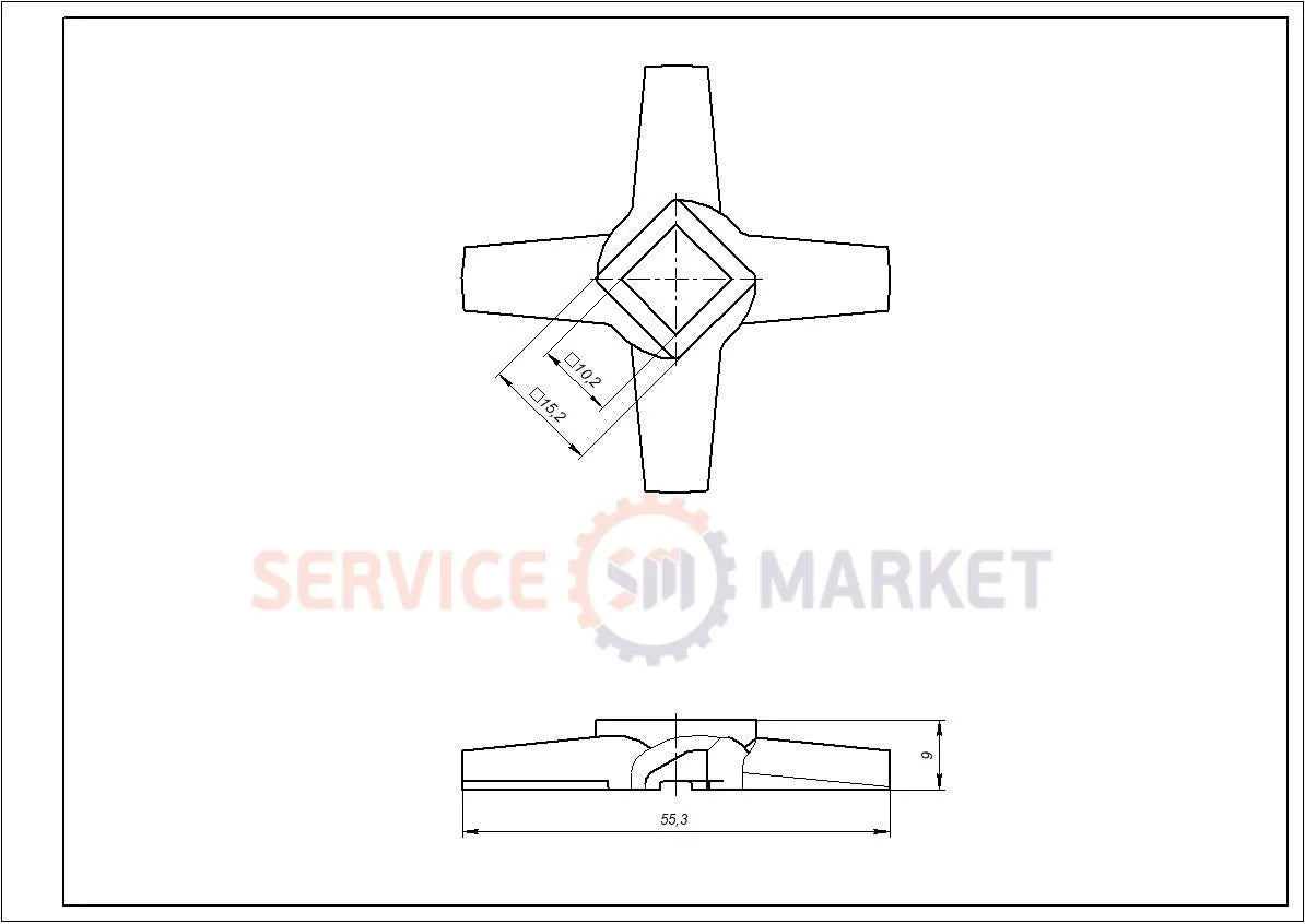 Ніж для м'ясорубки Zelmer 00755469 NR8 86.3107 D54 h9 Отвір = 10x10mm