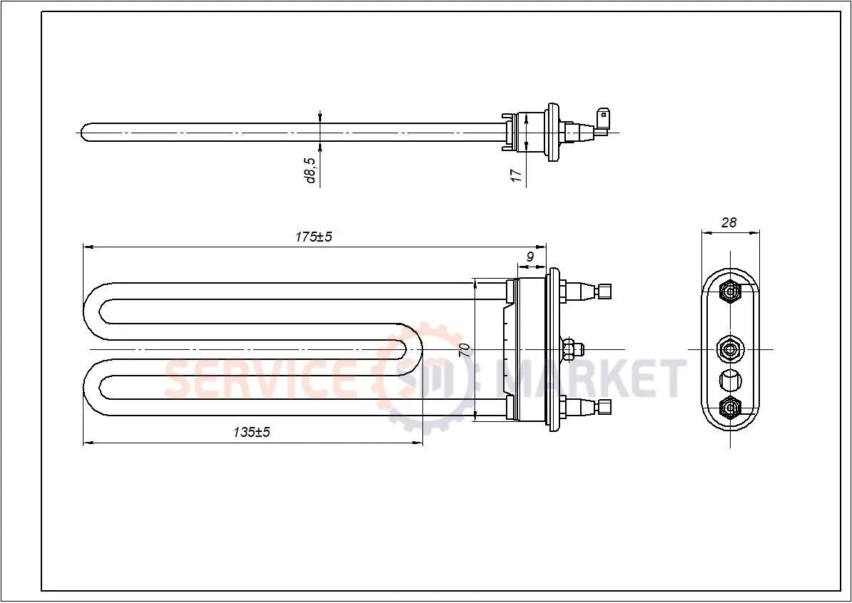 Тэн TPD 175-SB-1600 Kawai для стиральной машины LG, Whirlpool, Indesit, Gorenje, Privileg, Ariston
