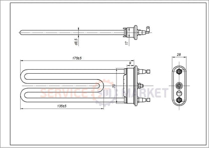 Тэн TPD 175-SB-1600 Kawai для стиральной машины LG, Whirlpool, Indesit, Gorenje, Privileg, Ariston