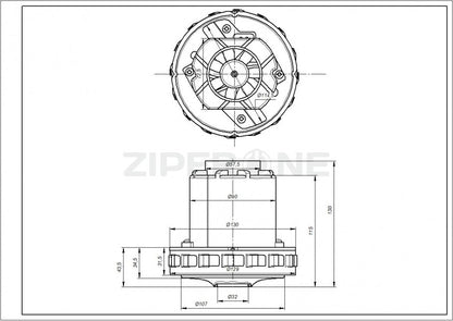 Двигатель D134/90mm H31/130mm 1350W SKL для моющего пылесоса Thomas, Samsung, Zelmer, Karcher, Delonghi, Bosch, Constructa