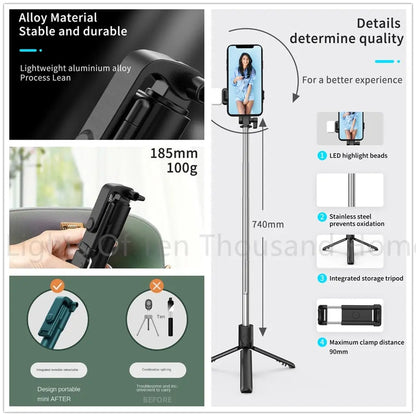 Стойка селфи H1 Wireless Bluetooth пульт Selfie Stick tripod monopod stand Phone holder 3 IN 1