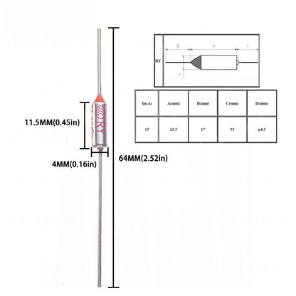 Термопредохранитель TF RY 10A 15A 250V, температуры 65°C-300°C